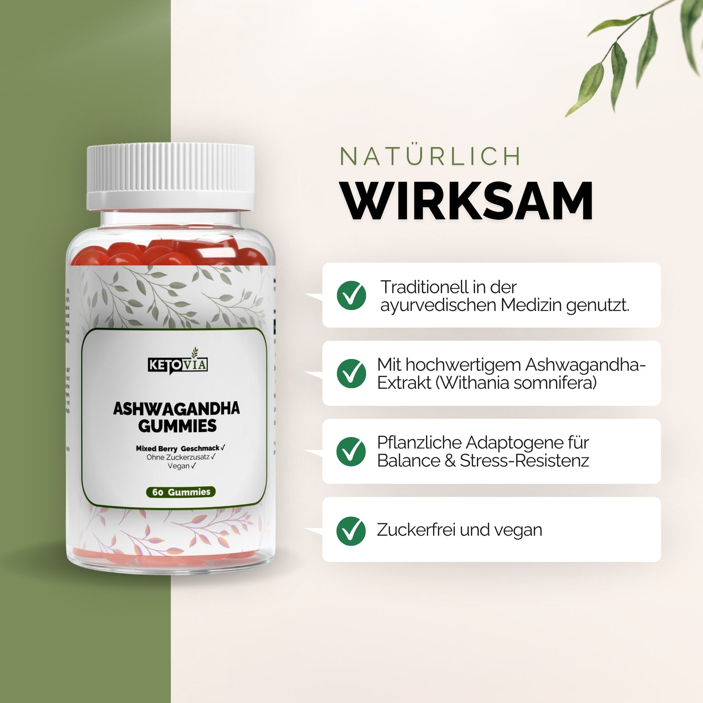 Premium Ashwagandha Gummies 300 + Vitamin B6,- 60 Stk