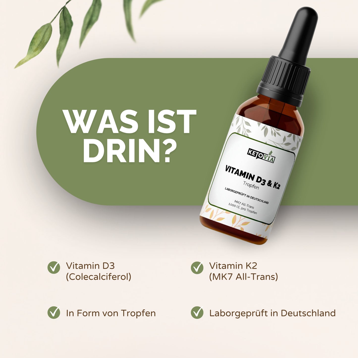 Vitamin D3 + K2 - 1.700 Tropfen (1.000 I.E.) - 50ml