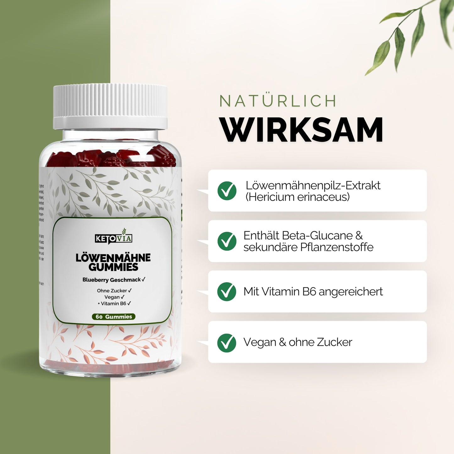 Löwenmähne + Vitamin B6 Gummies - 60 Stk.